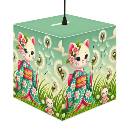 🌾🌼 Geisha Kitten and the Dandelion Wish Light Cube Lamp – Gentle Wishes & Quiet Wonder