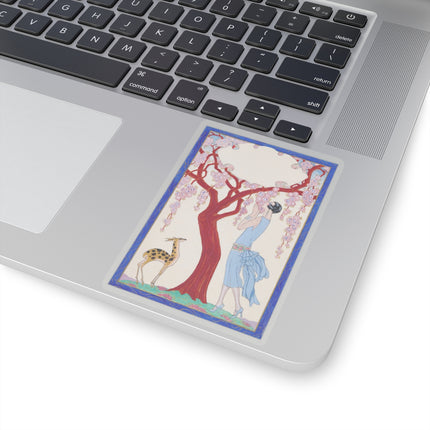 Woman, Fawn, and Red Tree by George Barbier Kiss-Cut Stickers (4 Sizes)