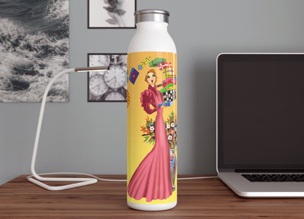 Elegant Holiday Woman with Gifts Slim Water Bottle