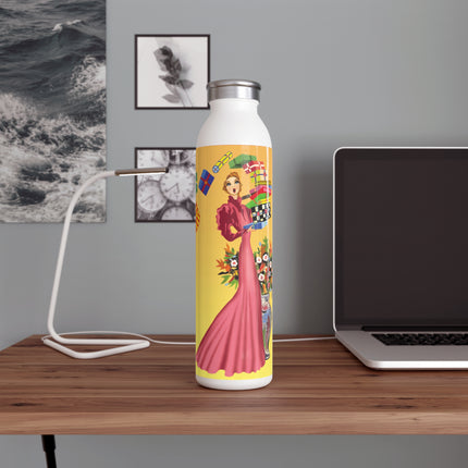 Elegant Holiday Woman with Gifts Slim Water Bottle