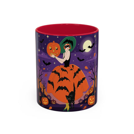 🎃🌕 The Pumpkin Moon Enchantress Colorful Mug – Elegant Halloween Masquerade