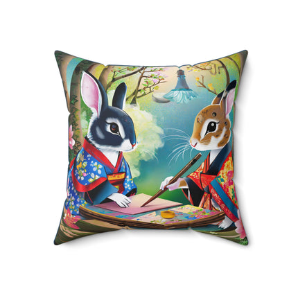 Fairy Animals Writing Wishes Spun Polyester Square Pillow