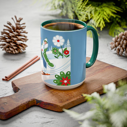 🎿❄️ The Winter Garden Skier Colorful Mug – Whimsical Holiday Fantasy