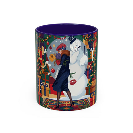 ☃️🎄 The Snowman's Christmas Companion Colorful Mug – Art Deco Holiday Fantasy