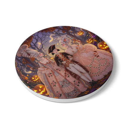 🎃🌙 The Midnight Court Of Pumpkin Grove Ceramic Coaster – Elegant Halloween Masquerade