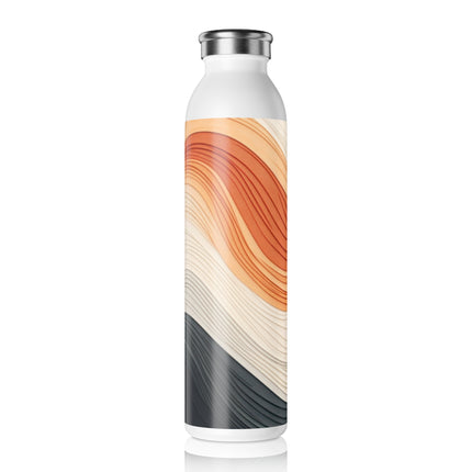 Wave Pattern in Hues of Beige, Orange, Grey, and Black Slim Water Bottle