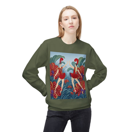 🎭🌺 The Scarlet Flower Garden Dancers Midweight Crewneck Sweatshirt – Art Deco Floral Whimsy