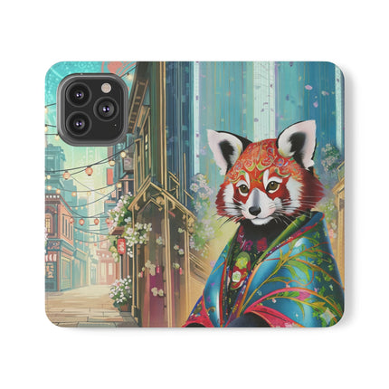 🦝✨ Cybernetic Red Panda Flip Case – Neon Charm & Futuristic Wonder