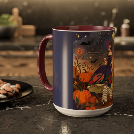 🌙🎃 The Moonlit Garden Walk Colorful Mug – Elegant Halloween Charm