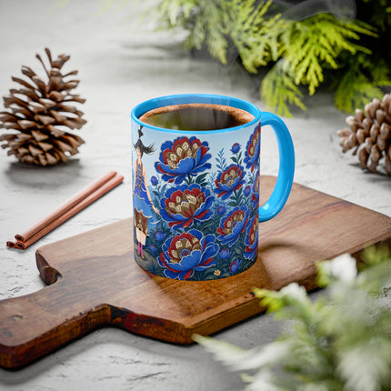 💙🌺 The Sapphire Blossom Garden Dancer Colorful Mug – Art Deco Fashion Fantasy