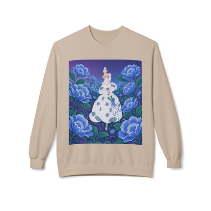 💙🌸 The Enchanted Blue Blossom Garden Midweight Crewneck Sweatshirt – Art Deco Floral Elegance