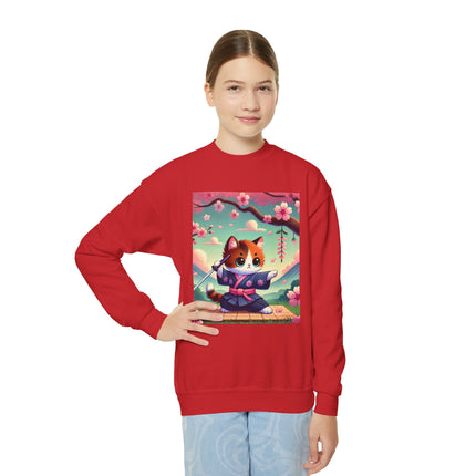 Playful Kitten in the Tea Room Youth Crewneck Sweatshirt – Whimsy, Elegance & Gentle Charm