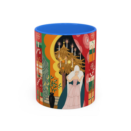❤️ The Lady Of The Candlelit Christmas Alcove Colorful Mug – Art Deco Holiday Elegance