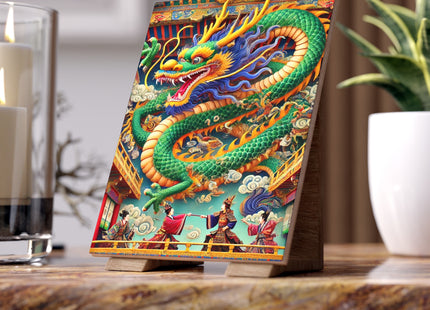 Tibetan Dragon Over Kabuki Duel Ceramic Tile