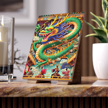 Tibetan Dragon Over Kabuki Duel Ceramic Tile