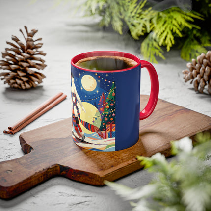 🌙🎿 The Moonlit Christmas Skier Colorful Mug – Whimsical Holiday Fantasy