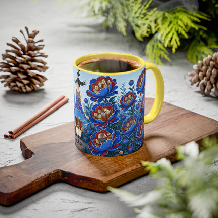 💙🌺 The Sapphire Blossom Garden Dancer Colorful Mug – Art Deco Fashion Fantasy