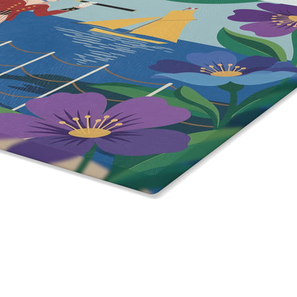 🔭⛵ The Lady Of The Seaside Spyglass Glass Cutting Board – Art Deco Coastal Elegance