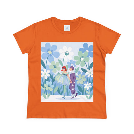 🌸🎭 The Little Dancers In The Flower Garden Cotton Tee – Art Deco Floral Whimsy