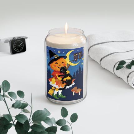 🎃🐈‍⬛ The Little Pumpkin Witch And Her Black Cat Scented Soy Candle – Whimsical Halloween Charm