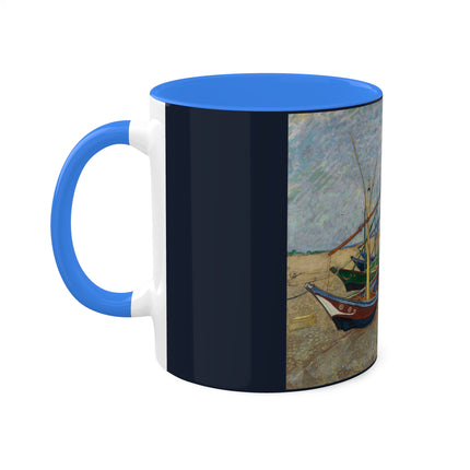 Fishing Boats on the Beach at Saintes-Maries by Vincent Van Gogh Colorful Mugs, 11oz
