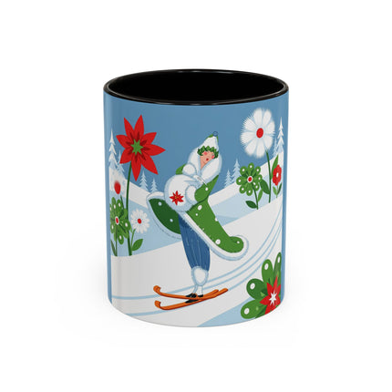 🎿❄️ The Winter Garden Skier Colorful Mug – Whimsical Holiday Fantasy