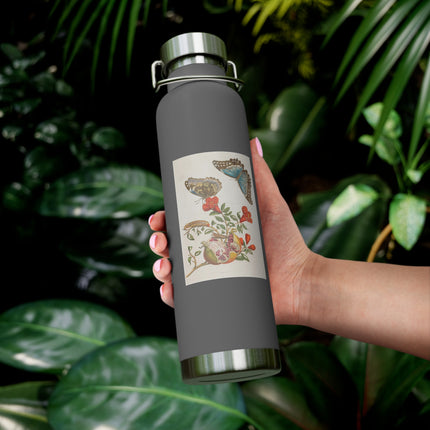 Blue Butterflies and Pomegranate by Maria Sibylla Merian Copper Vacuum Insulated Bottle, 22oz