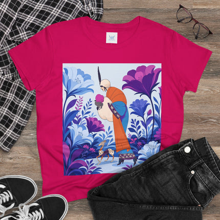 🦌🌺 The Enchanted Garden Companion Cotton Tee – Art Deco Floral Whimsy
