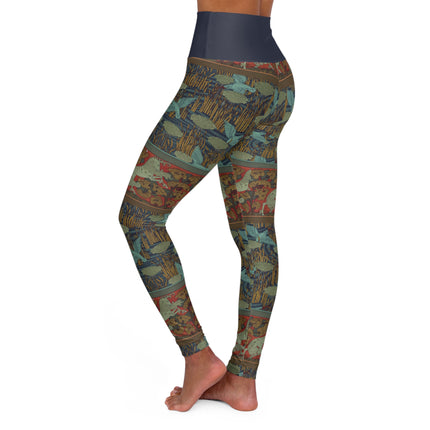 Kingfisher Flowers, Horses and Trees by Maurice Pillard Verneuil High Waisted Yoga Leggings (AOP)