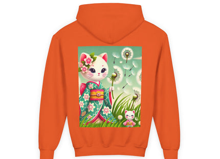 Geisha Kitten and the Dandelion Wish Youth Heavy Blend Hooded Sweatshirt
