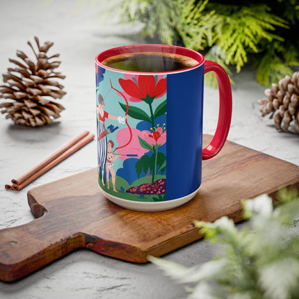 The Lady Of The Scarlet Bow Colorful Mugs – Art Deco Botanical Archer Elegance