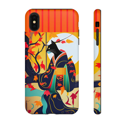 Black Cat in Kimono Phone Cases
