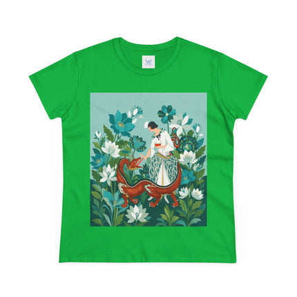 🐉🌿 The Dragon Keeper Cotton Tee – Art Deco Floral Fantasy