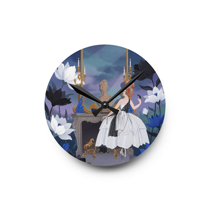 🕯️🌙 The Lady Of The Midnight Mirror Acrylic Wall Clock – Art Deco Floral Elegance