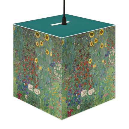 Farm Garden with Sunflowers by Gustav Klimt Light Cube Lamp