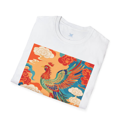 🐦🌞 The Celestial Phoenix Softstyle T-Shirt – Golden Clouds & Mythical Splendor