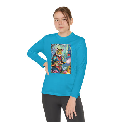 Cyberpunk Leopard Youth Long Sleeve Competitor Tee – Neon Magic & Futuristic Adventure