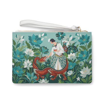 🐉🌿 The Dragon Keeper Clutch Bag – Art Deco Floral Fantasy