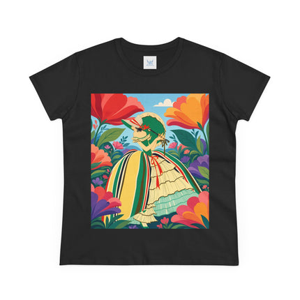 🌺🎀 The Girl In The Striped Garden Cotton Tee – Art Deco Floral Fashion