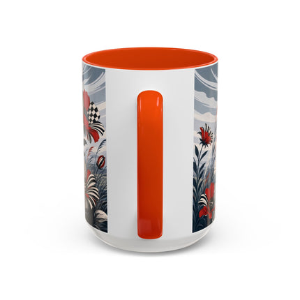 ☔🌹 The Scarlet Checkerboard Rainstorm Colorful Mug – Art Deco Floral Elegance