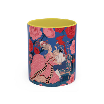 The Lady And The Scarlet Macaw Colorful Mugs – Art Deco Floral Elegance