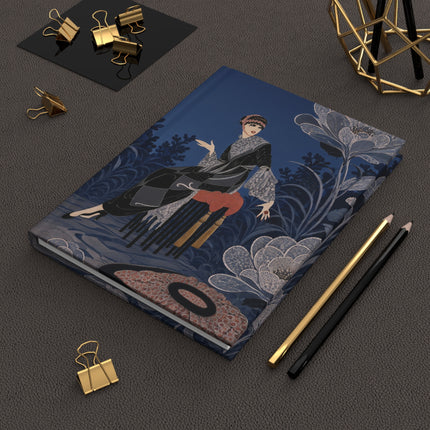 🌙🪷 The Lady Of The Moonlit Silver Garden Hardcover Journal – Art Deco Botanical Elegance