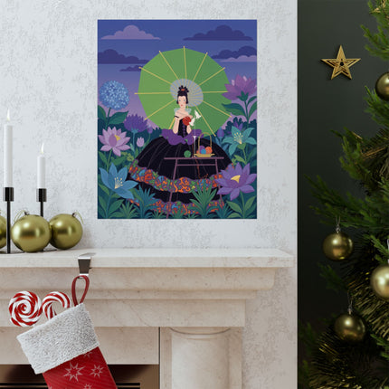 🪷🧶 The Lady Of The Lotus Knitting Circle Matte Vertical Poster – Art Deco Floral Whimsy