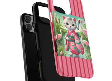 Geisha Kitten Strolls Among the Spoonbills Phone Cases