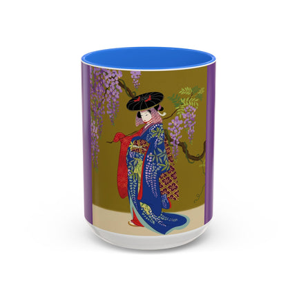 Wisteria Elegance Colorful Mug (11oz, 15oz) – Floral Beauty, Kimono Art & Timeless Grace