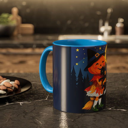 🎃🐈‍⬛ The Little Pumpkin Witch And Her Black Cat Colorful Mug – Whimsical Halloween Charm