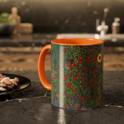 Farm Garden with Sunflowers by Gustav Klimt Colorful Mugs (11oz, 15oz)