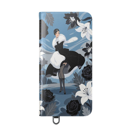 🖤🤍 The Lady Of The Black Rose Garden Flip Case – Art Deco Floral Elegance