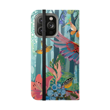 🦖🦋 Colorful Raptor Flip Case – Butterfly Wonder & Forest Adventure