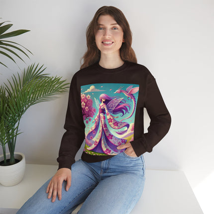 Petals in the Wind: The Kimono Fairy and the Sky Dragon Heavy Blend™ Crewneck Sweatshirt